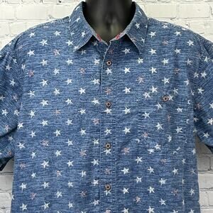 Outdoor Life USA Flag Stars Stripes Button Front Shirt Blue Patriotic XL X-Large